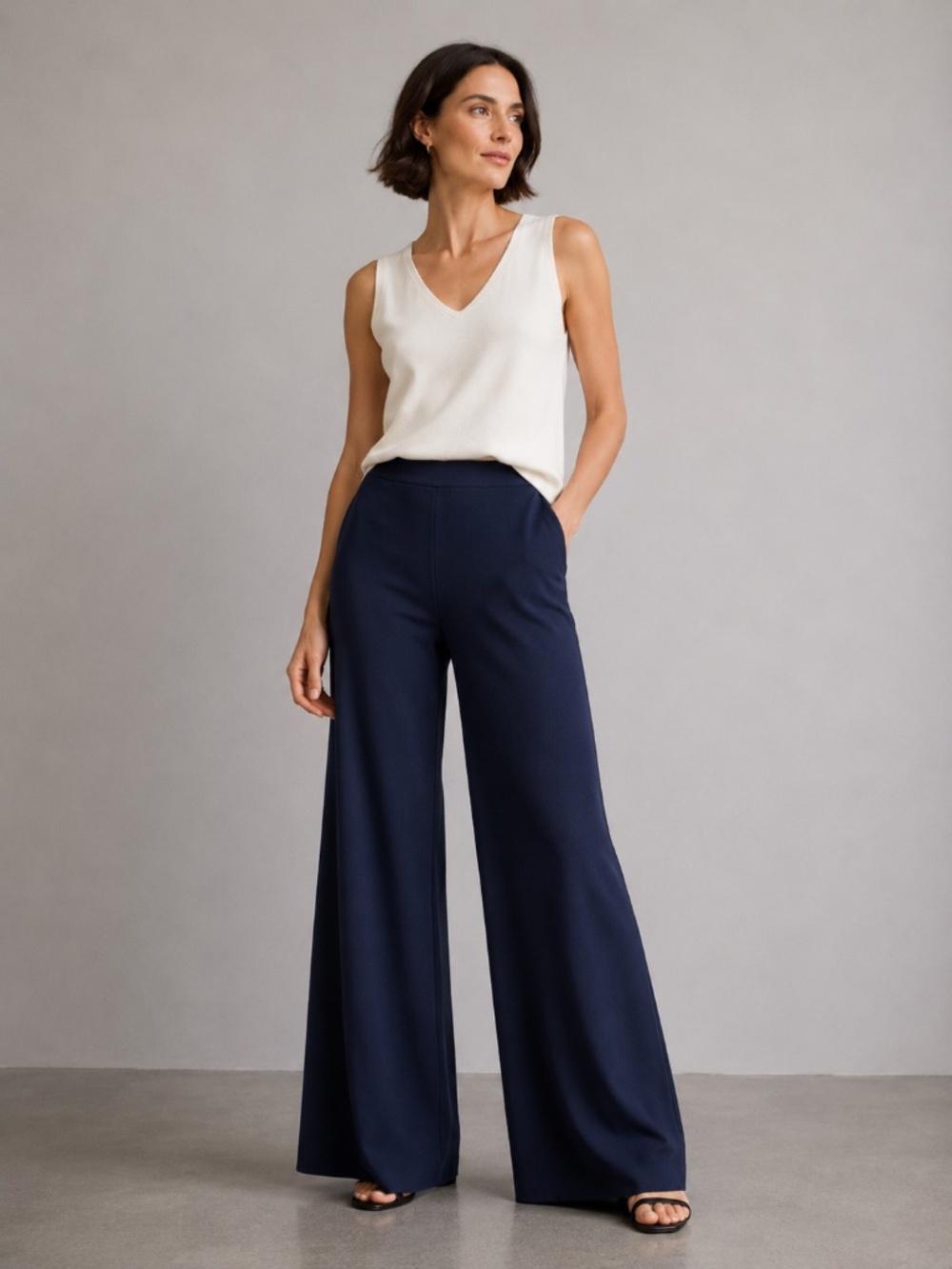 PierAntonioGaspari Navy Blue Wide Leg Knit Pants Made In Italy Taglia 42 / US 6
